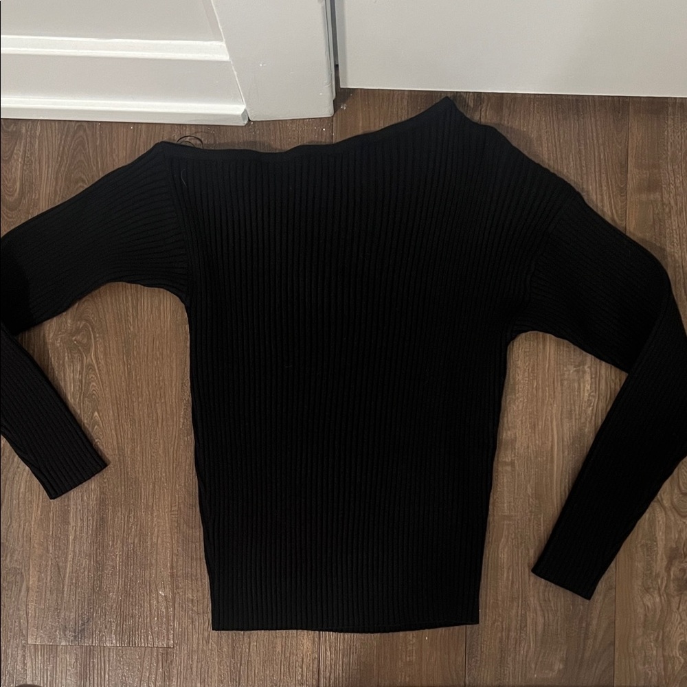 Black Off Shoulder Ribbed Women's Top